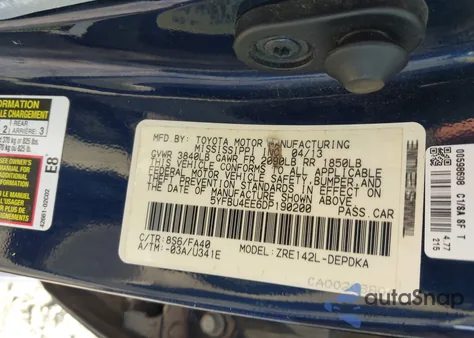 2013 Toyota Corolla L/Le/Le Special Edition/S/S Special Edition from USA, damaged, VIN 5YFBU4EE6DP190200